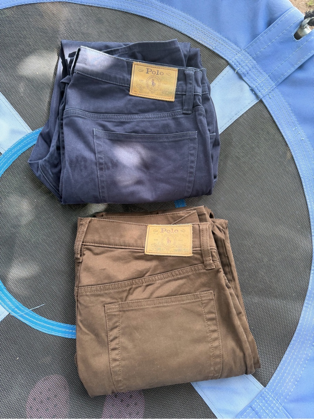 Polo by Ralph Lauren Brown Pants with Navy Waistband Detail